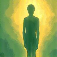 Illustration of a strong, healthy human silhouette made of light, surrounded by subtle cosmic dust, representing physical vitality.